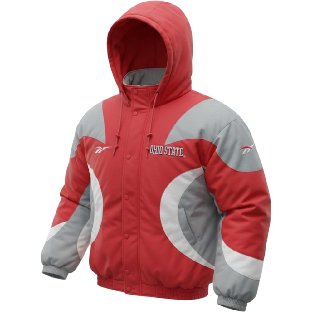 Vintage Reebok Ohio State Buckeyes Puffer Jacket Mens Large Red 90s Hooded NCAA